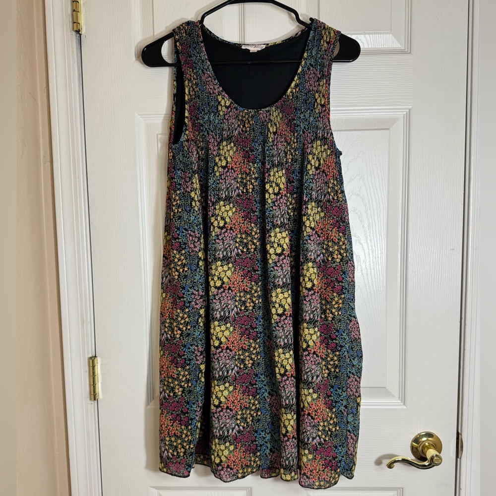 Jane and Delancey Sleeveless Floral Babydoll‎ Dress Size Small Black Multicolor